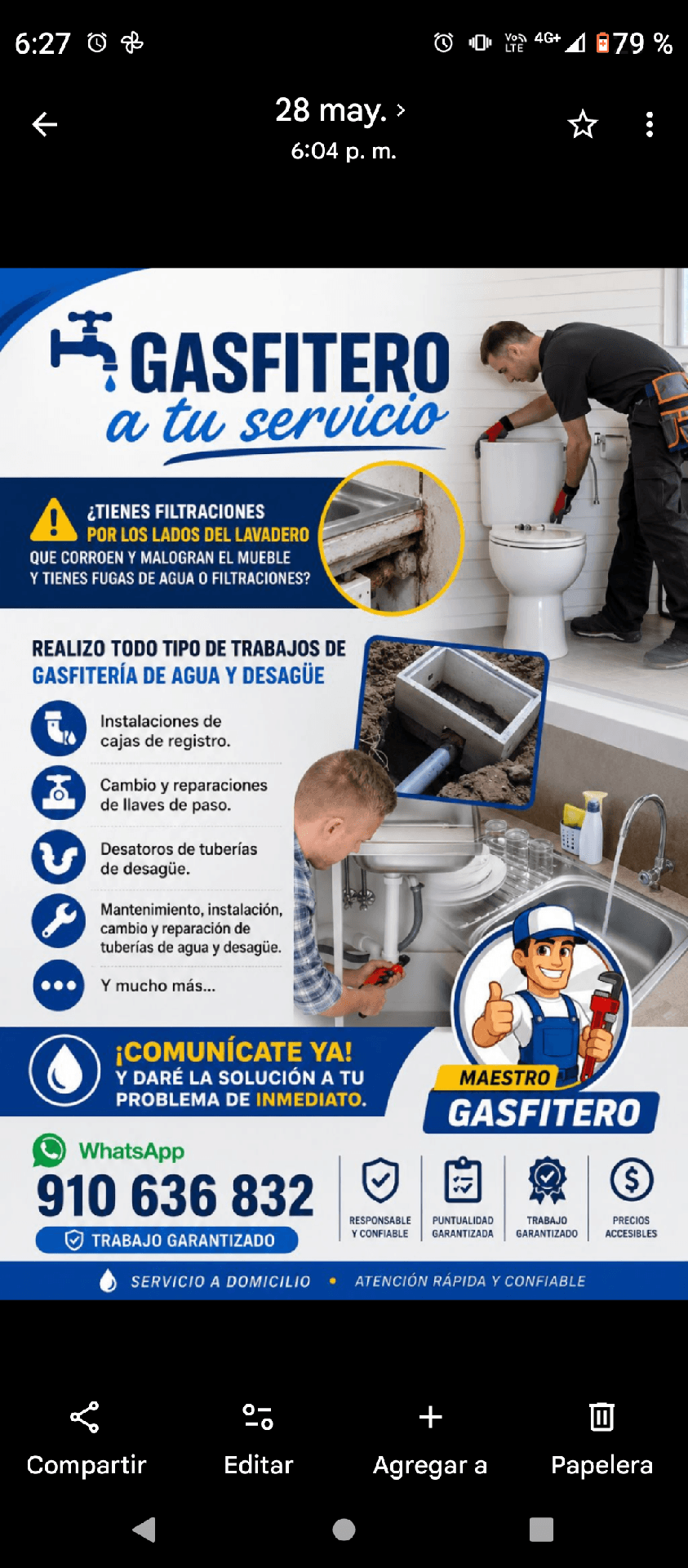Gasfitero, trabajo completo