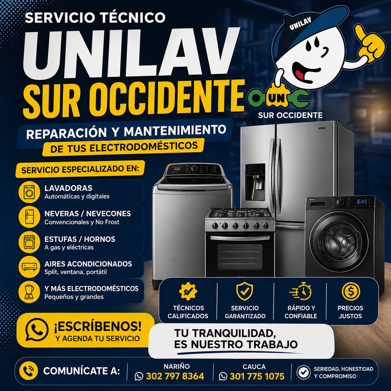 Servicio técnico en reparación y mantenimiento de lavadoras secadoras neveras gasodomésticos