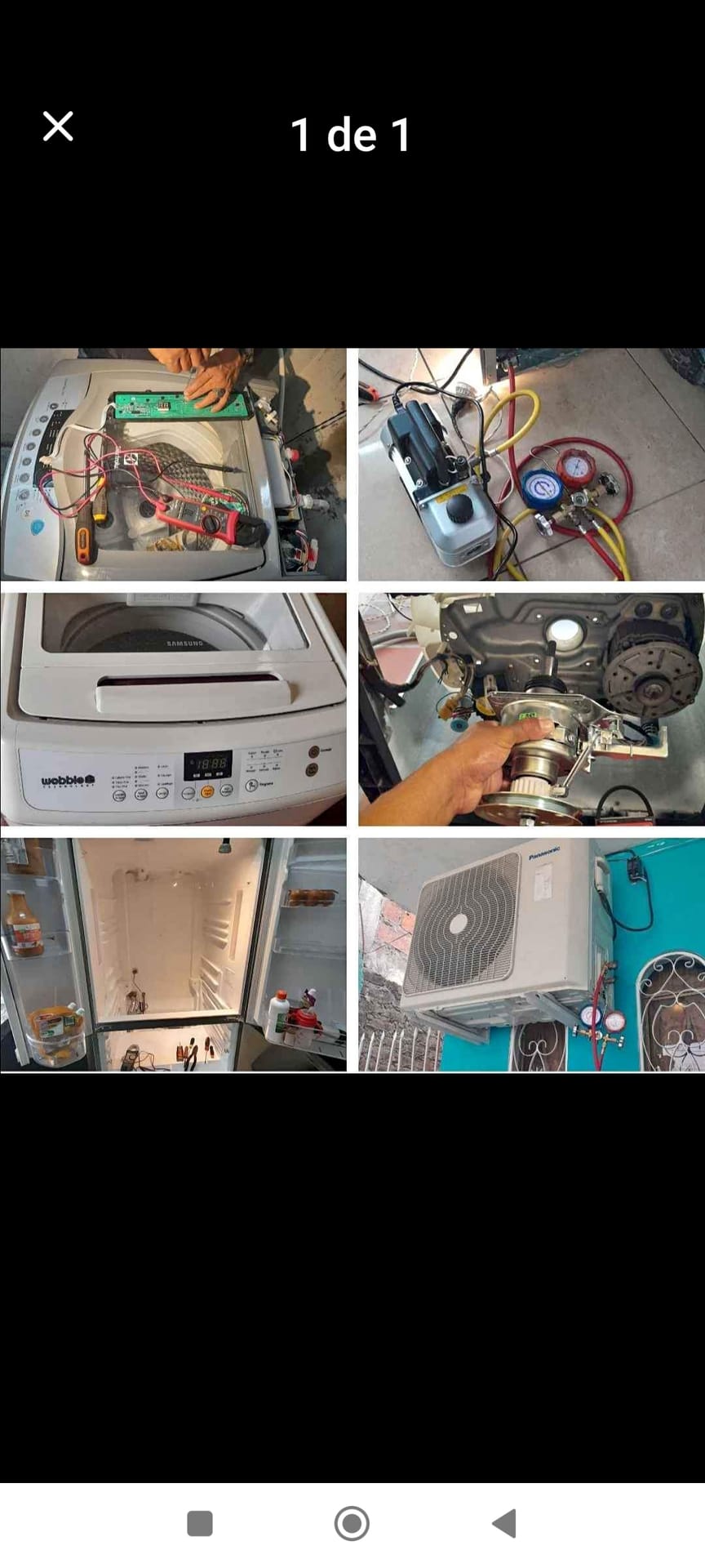 Lavadora, refrigeradora, aire acondicionado