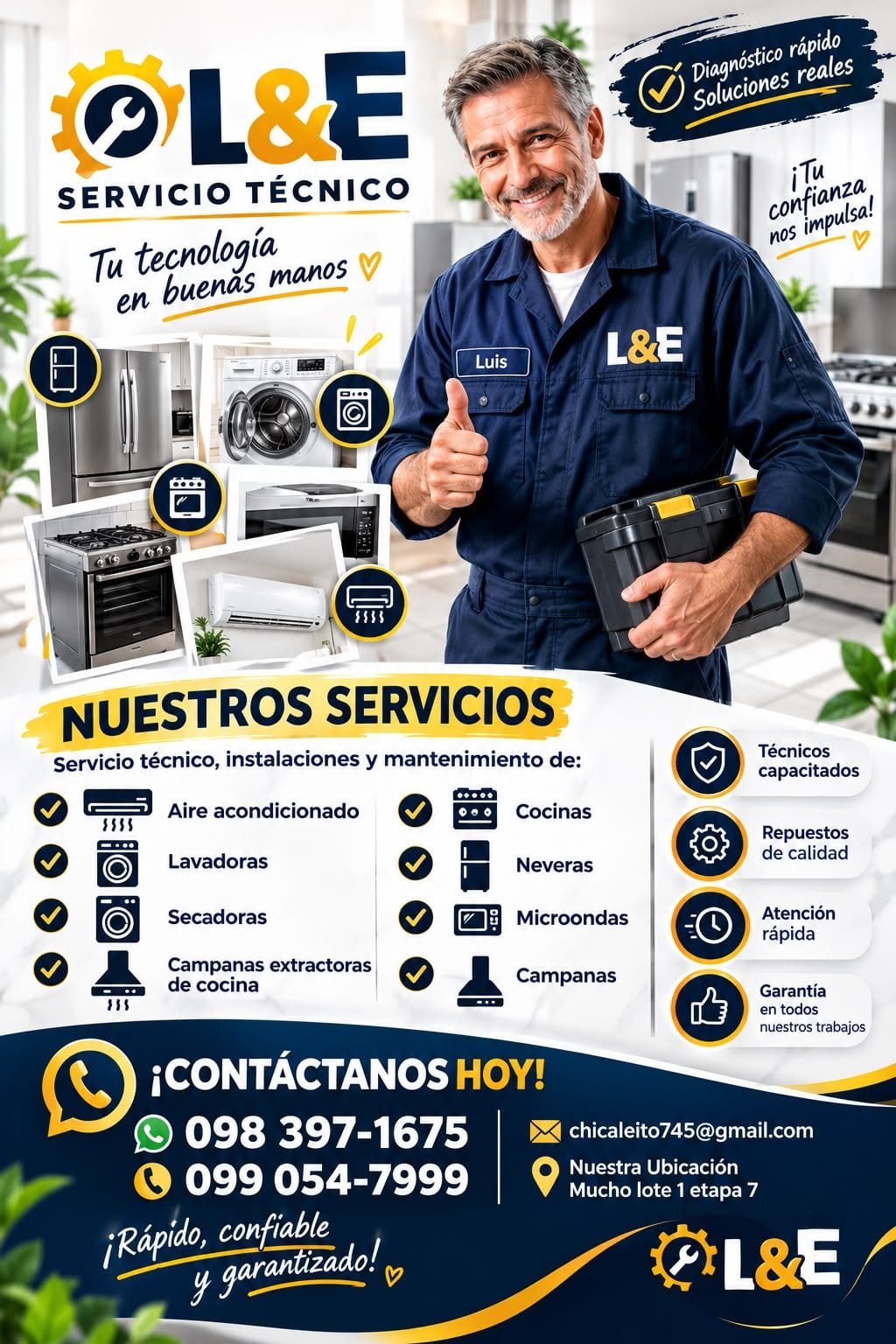 Técnico repacion aire acondicionado lavadoras secadoras cocinas etc instalaciones 4